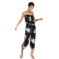 Fleece Trousers Sexy Casual Chiffon Print One-Piece Neck Jumpsuit Women