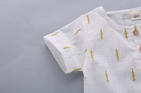 Children's Casual Printed Cotton Linen Short Sleeved Pants Set