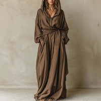 Womens Casual Loose-fitting Hooded Dress With A Belt