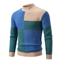 Men's Half-high Collar Contrast Color Pullover Knitwear Korean Youth Fashion Casual Top