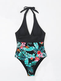 Multicolor Printing Deep V Big Chest Halter Backless One Piece Swimsuit