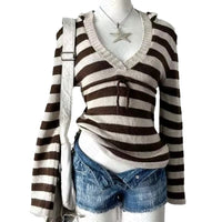 Women's V-neck Stripes Pullover Sweater