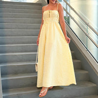 Womens Casual Resort Fit-and-Flare Backless Drawstring Slip Dress