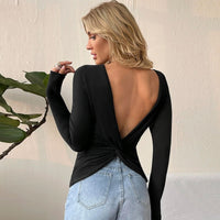 Women's Backless Round-neck Pullover Slim-fit Long-sleeved Top