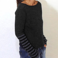 Fashion Casual Round Neck Striped Long Sleeve Knitted Top