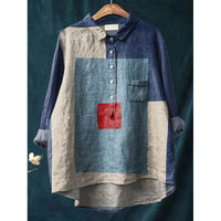 Lapel Long Sleeve Shirt Retro Line Polka Dot Top