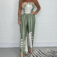 Fashion Printed Pleating Chest-wrapped Loose Jumpsuit