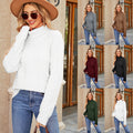 Women's Solid Color Knitted Turtleneck Twist Sweater