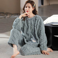 Pajamas Women Autumn And Winter Models Plush Flannel Ladies Suit