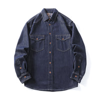 Simple Versatile Plus-Size Raw-Color Denim Shirt For Men