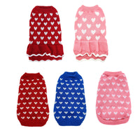 Autumn And Winter Warm Red Love Dog Clothes Sweater Skirt