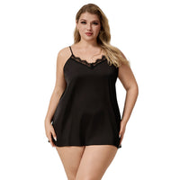 Black Ice Silk Pajamas Camisole Sexy Nightdress Simple Loungewear