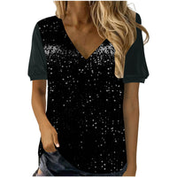 V-neck Loose Sequin Short-sleeve Top T-shirt