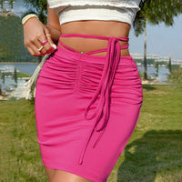 Drawstring-waist Ruched Milk-silk Bodycon Mini Skirt