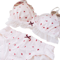 Embroidered Love Girl Underwear Japanese Bra Set