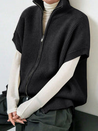 Knitted Cardigan Jacket With Short Sleeves And Ribbed Detailing Springsummer Style
