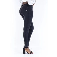 -Color Leggings And Denim Sweatpants Mid-waist