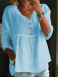 Women's Casual Three-Quarter Sleeve Top With Lace Trim