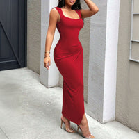 Solid Color Casual Elegant Bright Red Womens Dress