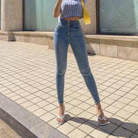 Hip-lifting Tight-fitting Denim Women's Slim And Tall Buttocks Elastic Nine-point Pencil Pants