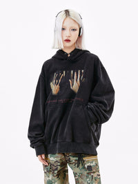 New American Street Piano Hand Print Washed And Worn Hooded Sweater Men
