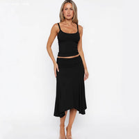 Womens Off-shoulder Midriff-baring Top And Skirt Set For Women