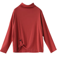 Womens Retro Half-Neck Button-Down Long-Sleeve T-Shirt
