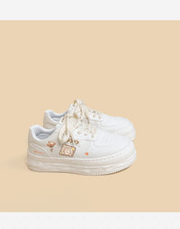 Girls' Casual Platform Leather White Shoes