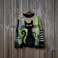 Retro Quirky Loose-fitting Crew-neck Pullover Sweater For Fall And Winter