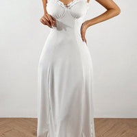 Womens Casual Lace-trimmed Long Slip Dress For Loungewear