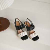 Color-blocking Word Wrinkled Leather Niche High-end Sandals