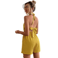 Halter Neck Strap Solid Waist Jumpsuit