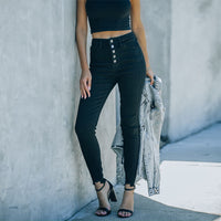 European And American Ladies Jeans Solid Color Stretch