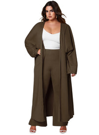 Long Coat And Loose Casual Trousers Fashion Set