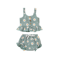 Girl's Suit Fashion Printing Suspender Shorts Two-piece Set