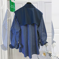 Retro Striped Fake Two-Piece Plus-Size Shirt For Women