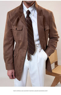 Spring Italian Suede Stand Collar Safari Jacket Jacket