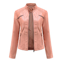 Women's Casual Leather Clothing Stand Collar Jacket