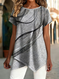 Fashionable New Arrival Crew-Neck Top With Artistic Line Design And Print Pattern