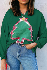 Women's Christmas Tree Patch Off-shoulder Sweater