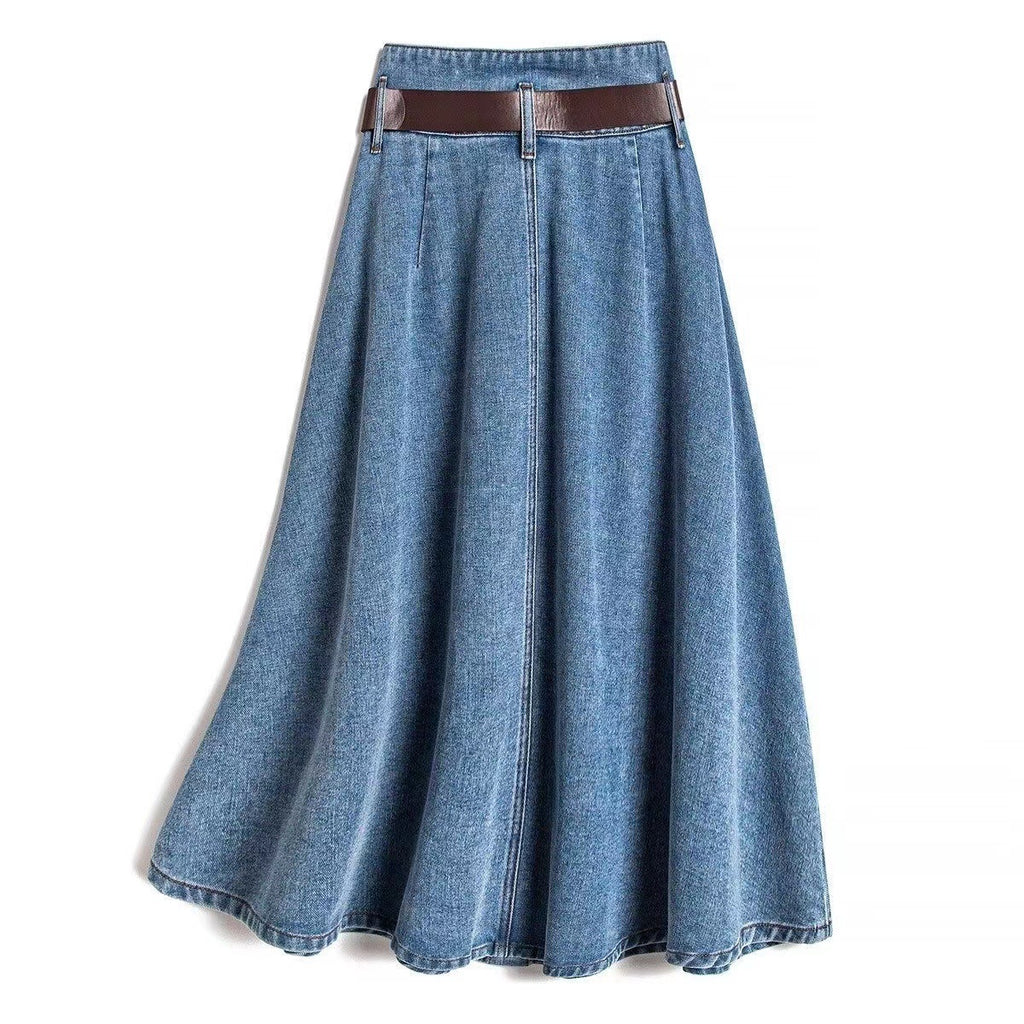 Pleated Skirt High Waist Slimming Sense Of Design Casual Denim Skirt