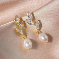 INS Style Hot Personalized Brass 18K Gold Plated Leaf Pearl Pendant