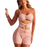 Solid-color One-piece Swimsuit With Metal Accents