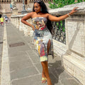 Fashionable Printed Backless Skirt With Half-Length Body-Hugging Fit And Side Slit For Women