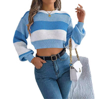 Autumn And Winter Leisure Color Matching Lantern Sleeve Pullover Midriff-baring Sweater
