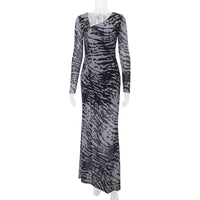 Womens Off-the-Shoulder Zebra-Print Bodycon Long-Sleeve Dress