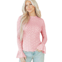 Sweet Feminine Heart-patterned Jacquard Top Thats Slimming And Figure-flattering