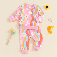 Girls' Fashion Colorful Flora Sweatshirt Lace-up Sweatpants Suit
