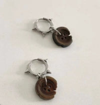 Wasteland Style Burned Gap Button Distressed Earrings