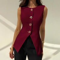 Fashionable Sleeveless Waist-cinching Versatile Button Women's Vest